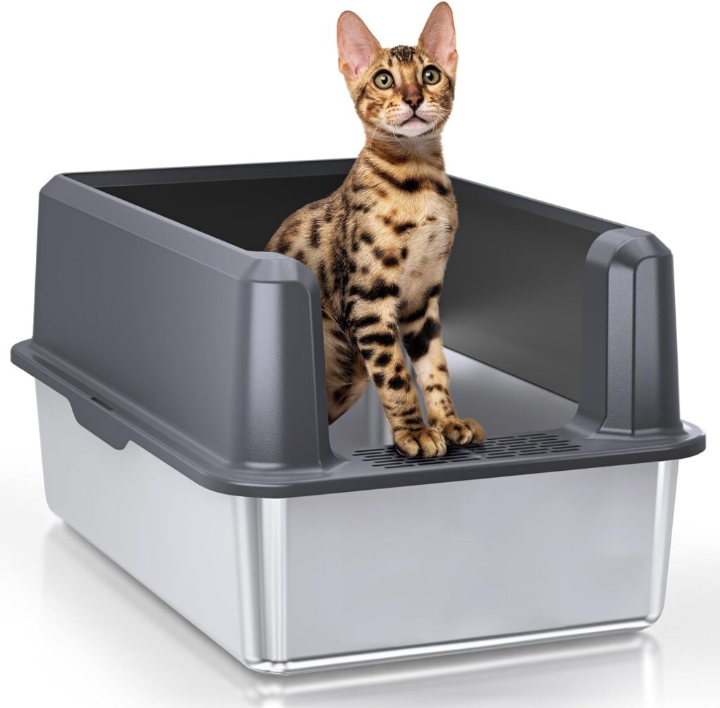 WoofiGo Enclosed Stainless Steel Cat Litter Box with Lid, XL Extra Large Litter Box for Big Cats, Metal Litter Box High Sided, Never Absorbs Odors, Anti-Urine Leakage, Easy Cleaning, Include Scoop
