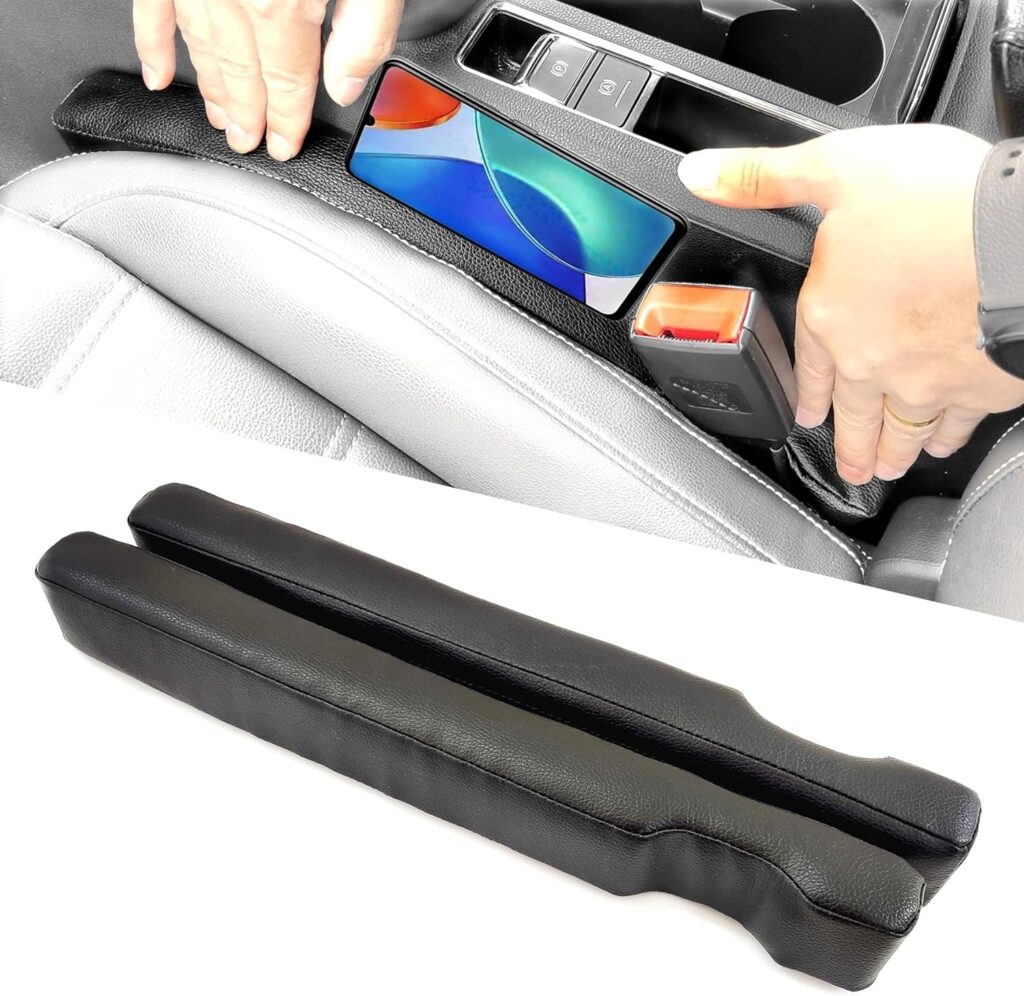 Wuzno Leather Car Seat Gap Filler, 2 Pack Universal Gap Stopper/Catcher to Fill The Gap Between Seat and Console Black Car Crevice Blocker Pad YMT