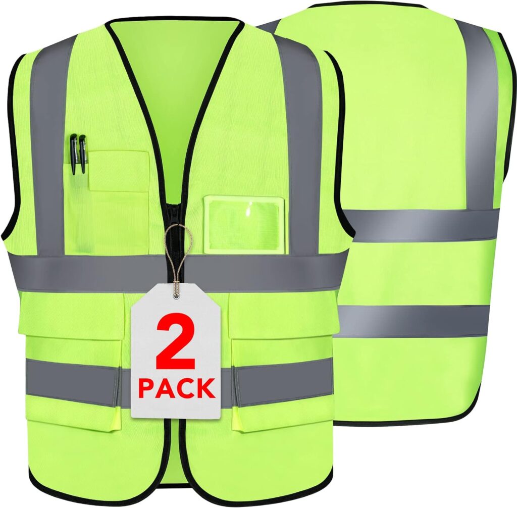 XPCARE 2-Pack Reflective Safety Vest For Women Men - High Visibility Security Vest- Pockets and Zipper Front - Neon Green Color