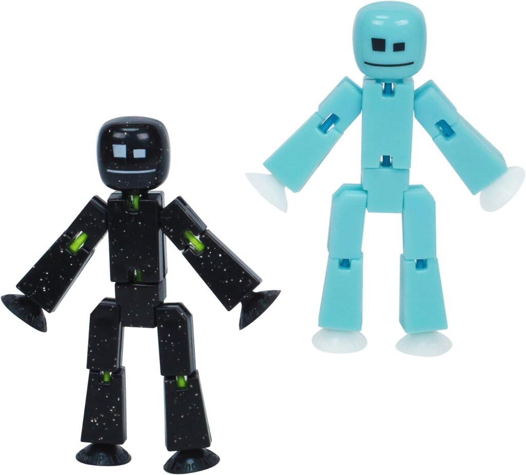Zing StikBot Dual Pack - Includes 2 StikBots - Collectible Action Figures and Accessories, Stop Motion Animation, Ages 4 and Up (Ice Blue+Solid Black Sparkle)