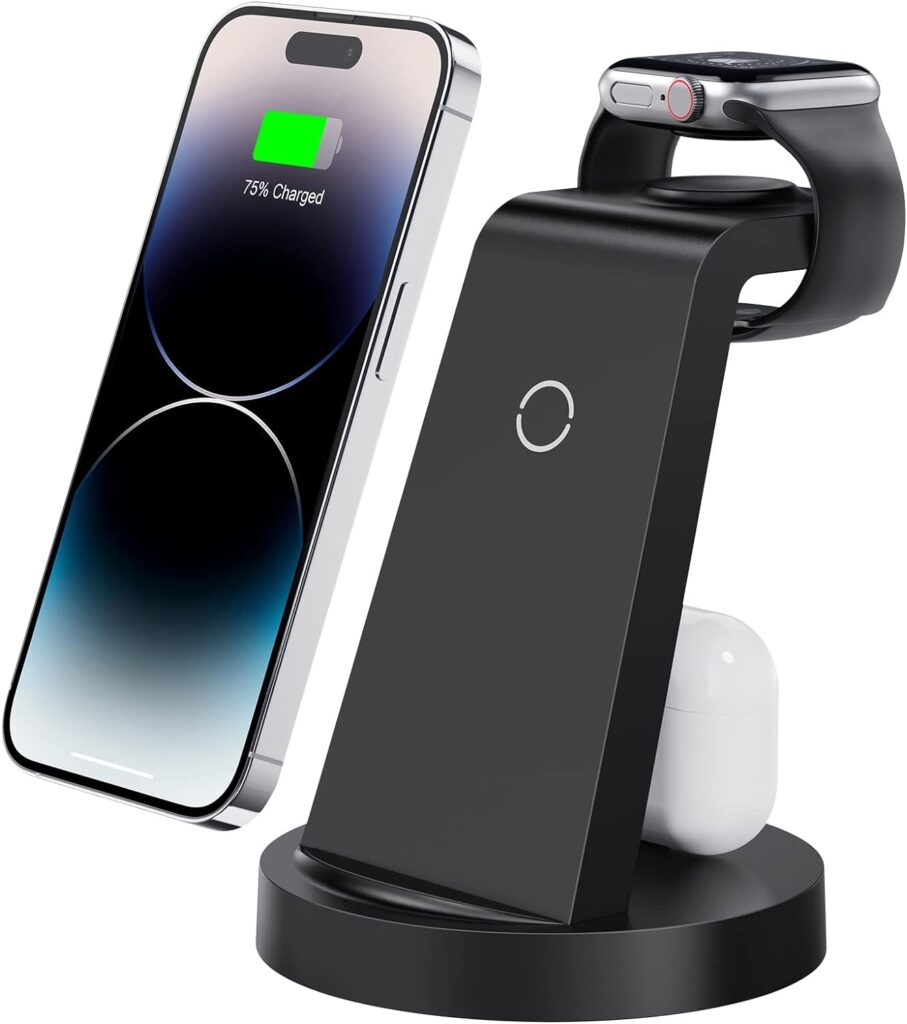 3 in 1 Charging Station for iPhone, Wireless Charger for iPhone 15 14 13 12 11 X Pro Max  Apple Watch - Charging Stand Dock for AirPods 3/2/1/Pro